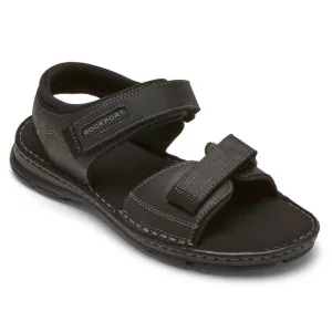 NEW ROCKPORT MEN’S DARWYN QUARTER-STRAP Black Leather Sandal, 13. NWOB