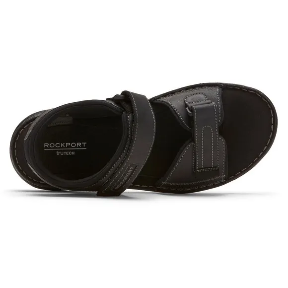 NEW ROCKPORT MEN’S DARWYN QUARTER-STRAP Black Leather Sandal, 13. NWOB