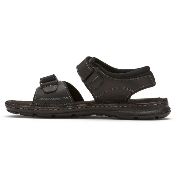NEW ROCKPORT MEN’S DARWYN QUARTER-STRAP Black Leather Sandal, 13. NWOB