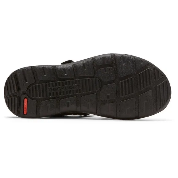 NEW ROCKPORT MEN’S DARWYN QUARTER-STRAP Black Leather Sandal, 13. NWOB