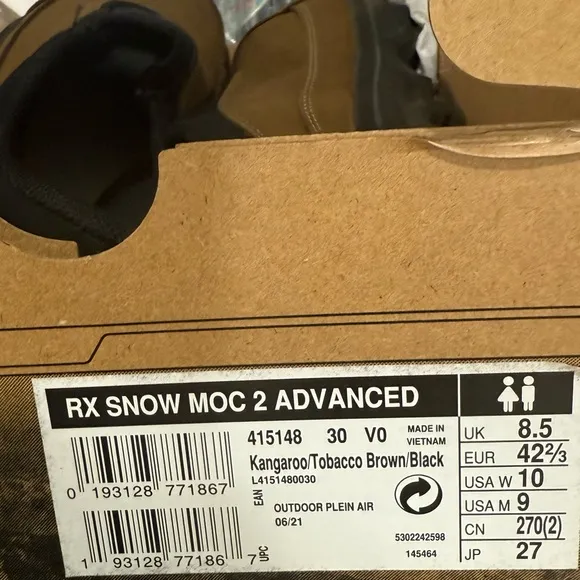 NEW Salomon RX Snow Moc 2 Advanced KangarooTobacco Brown Black Sz 9 Men NIB