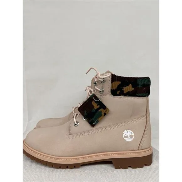 NEW Size 9 Camouflage Timberland Heritage 6-Inch Pink/Light Brown Boots A2M8P