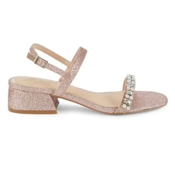 NEW Sizes 8.5, 10 Jewel Badgley Mischka Autumn Block Heel Sandal - Rose Gold