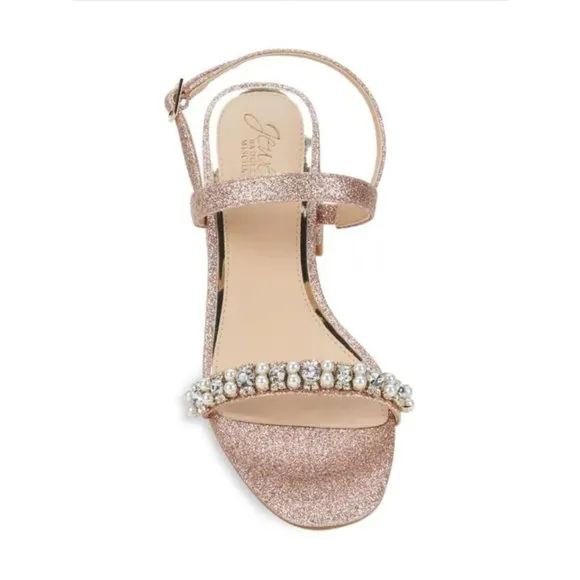 NEW Sizes 8.5, 10 Jewel Badgley Mischka Autumn Block Heel Sandal - Rose Gold