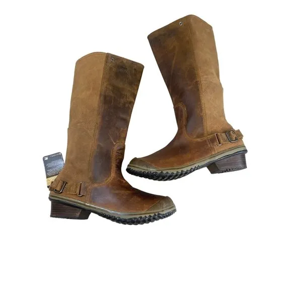 New Sorel Slimboot Leather Suede Western Waterproof Tall Riding Boots W's 10.5 *