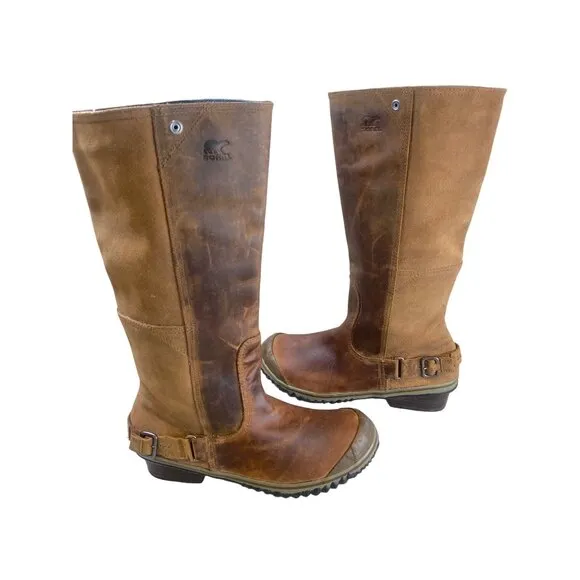 New Sorel Slimboot Leather Suede Western Waterproof Tall Riding Boots W's 10.5 *