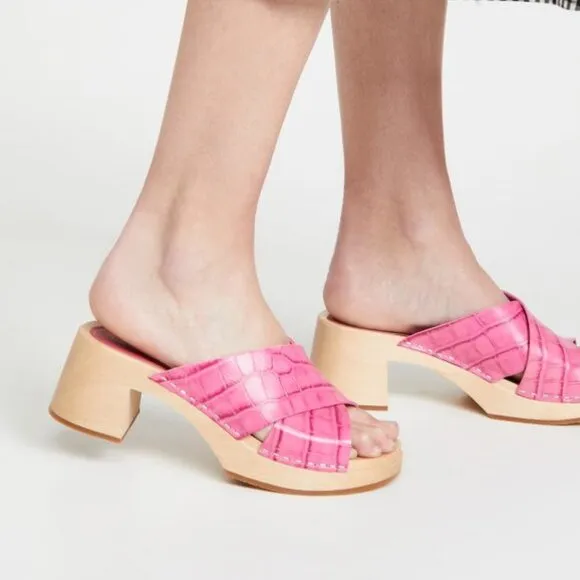 NEW SWEDISH HASBEENS Leather Annette High Sandals hot pink for women 252