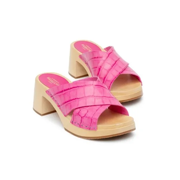 NEW SWEDISH HASBEENS Leather Annette High Sandals hot pink for women 254 7M4T