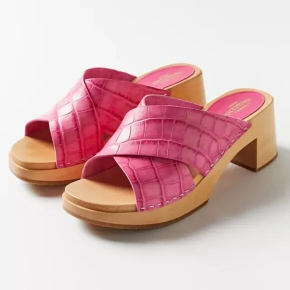 NEW SWEDISH HASBEENS Leather Annette High Sandals hot pink for women 254 7M4T