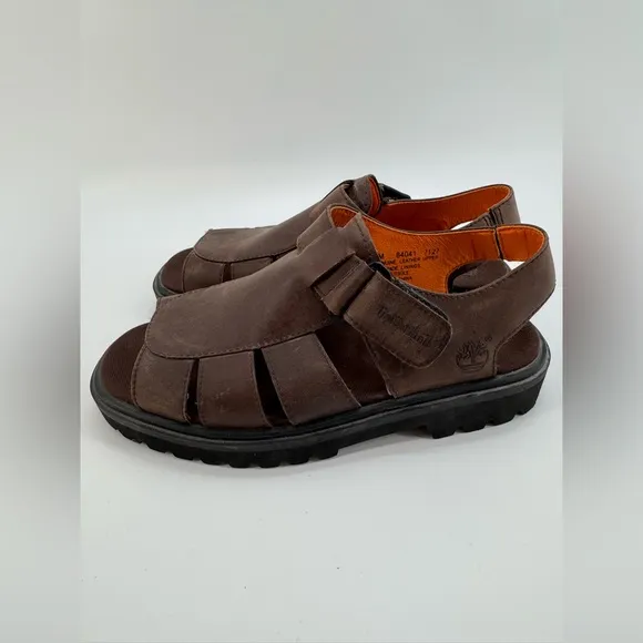 New Timberland Leather Fisherman Sandals Mens Size 8 Brown Covered Toe