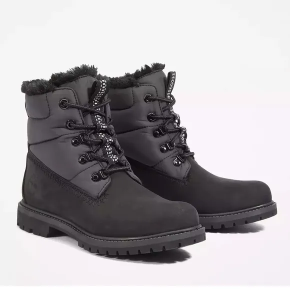 New Timberland Premium 6-Inch Waterproof Black Nubuck Puffer Boot Size 7