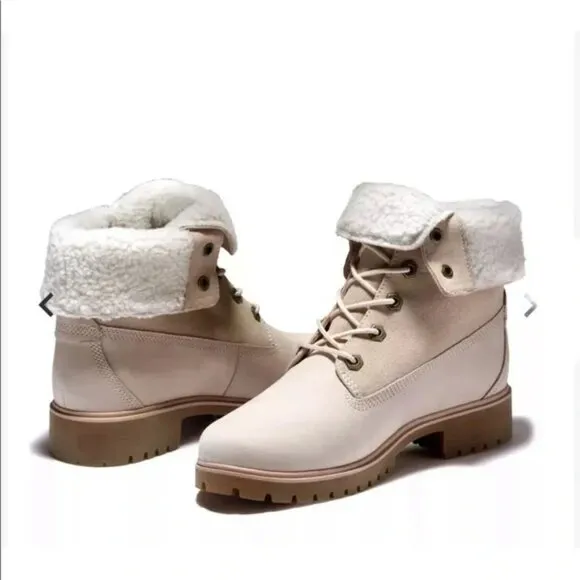 NEW Timberland Teddy Fleece Boots Womens 6.5 Beige Faux Fur Rugged Chic Feminine
