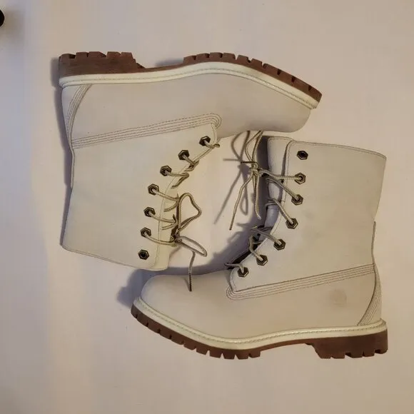 NEW Timberland Teddy Fleece Boots Womens 6.5 Beige Faux Fur Rugged Chic Feminine