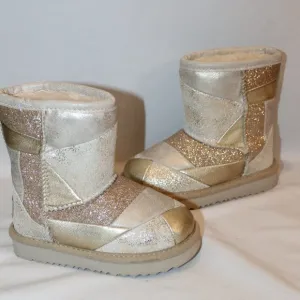 NEW UGG LEATHER PATCHWORK BOOTS TODDLER GIRLS GOLD 7‎
