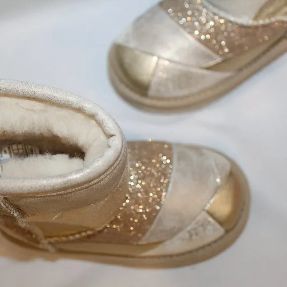NEW UGG LEATHER PATCHWORK BOOTS TODDLER GIRLS GOLD 7‎