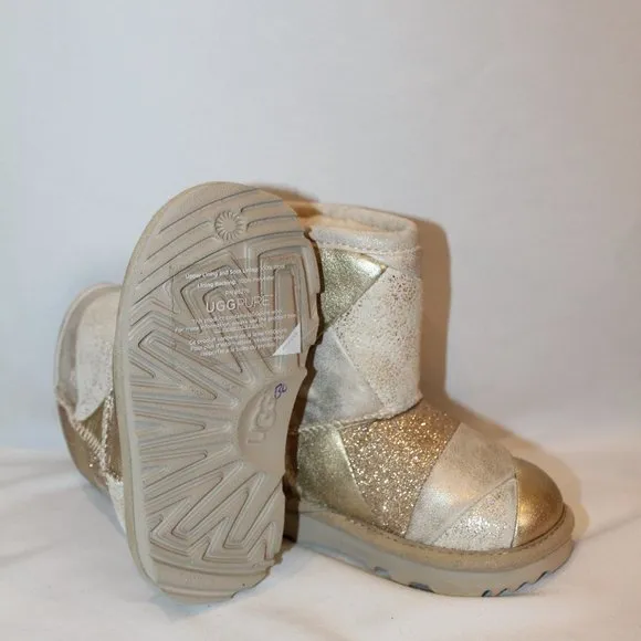NEW UGG LEATHER PATCHWORK BOOTS TODDLER GIRLS GOLD 7‎