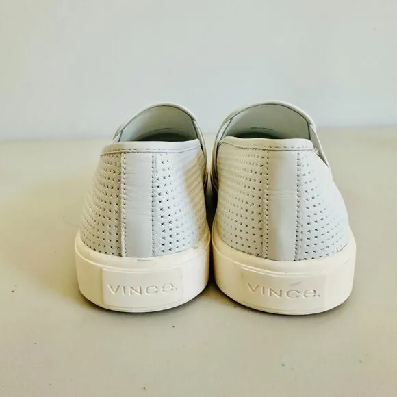 NEW VINCE BLAIR PERFORATED LEATHER SLIP-ON SNEAKERS WHITE