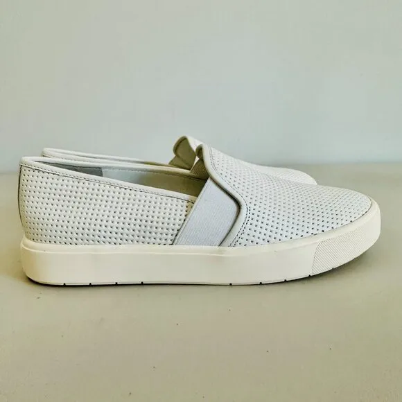 NEW VINCE BLAIR PERFORATED LEATHER SLIP-ON SNEAKERS WHITE