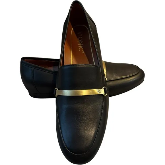 NEW Vionic Evie Orthotic Arch Support Black Leather Loafers Shoes 6.5
