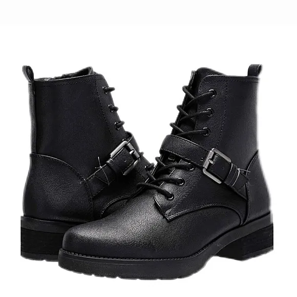New w/Box Soul By Naturalizer Quaid Faux Leather Buckled Lace-Up Lug Sole Boots