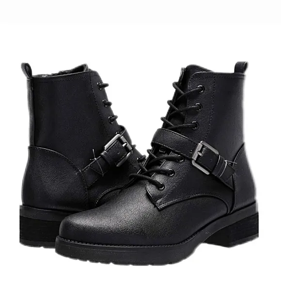 New w/Box Soul By Naturalizer Quaid Faux Leather Buckled Lace-Up Lug Sole Boots