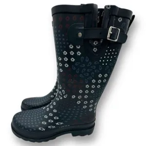 New Western Chief Womens Pretty Pattern Printed Tall Rain Boots Navy Blue Size 6