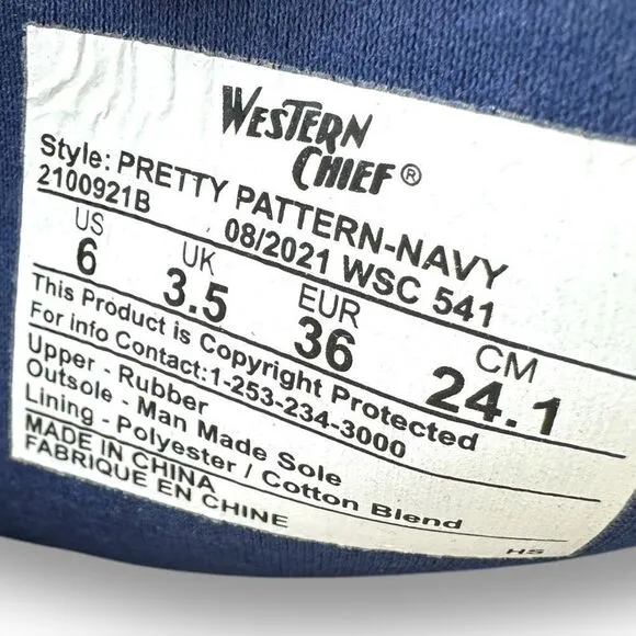 New Western Chief Womens Pretty Pattern Printed Tall Rain Boots Navy Blue Size 6