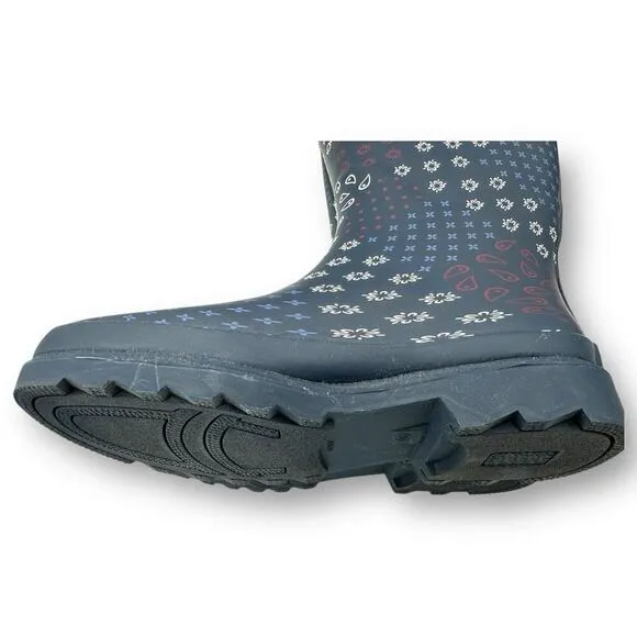 New Western Chief Womens Pretty Pattern Printed Tall Rain Boots Navy Blue Size 6