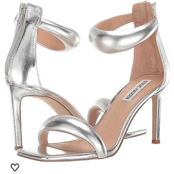 New w/o Box Steve Madden Partay Silver Metallic Puffy Strap Open-Toe Sandal Sz 7