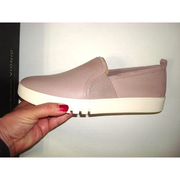 New Womens 11 Vionic Mauve Slip on Leather Magnolia Dusk Pink Shoes Cambria NIB