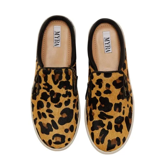 New Womens Leopard Print Slip-On summer sneaker Shoes with open heel sz 10