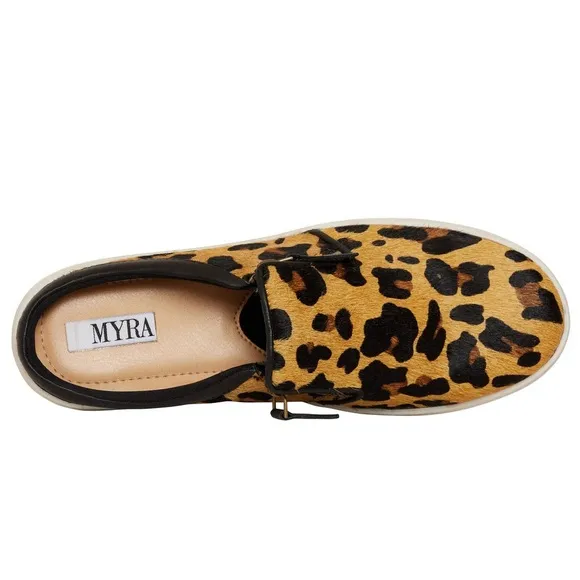 New Womens Leopard Print Slip-On summer sneaker Shoes with open heel sz 10