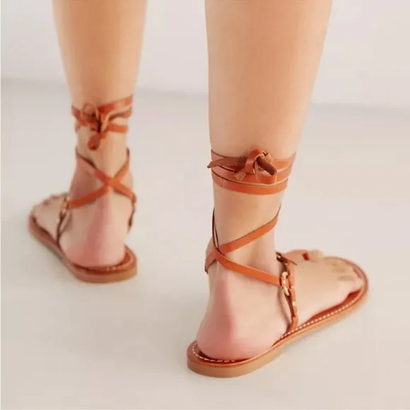 New🌟Anthropologie Pilcro Harness Tie Up Sandals Gladiator Leather Honey Brown