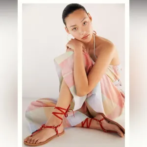 New🌟Anthropologie Pilcro Harness Tie Up Sandals Gladiator Leather-Red