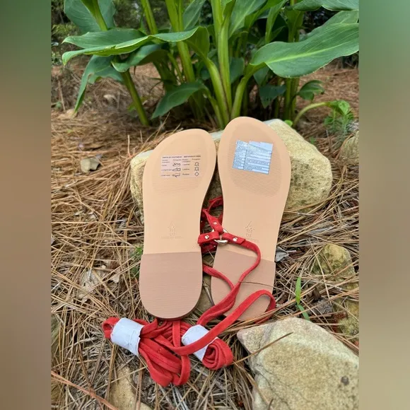 New🌟Anthropologie Pilcro Harness Tie Up Sandals Gladiator Leather-Red