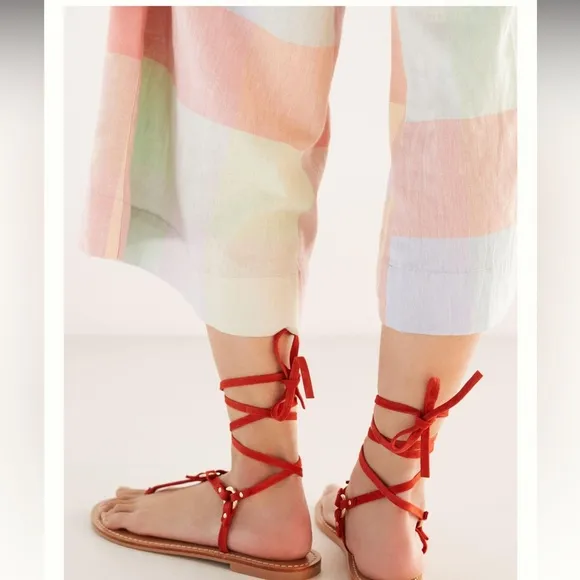 New🌟Anthropologie Pilcro Harness Tie Up Sandals Gladiator Leather-Red