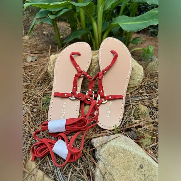 New🌟Anthropologie Pilcro Harness Tie Up Sandals Gladiator Leather-Red
