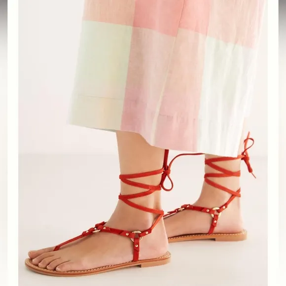 New🌟Anthropologie Pilcro Harness Tie Up Sandals Gladiator Leather-Red
