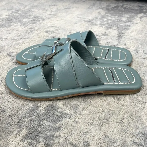 NIB Free People Sloan Buckle Sandals Stormy Sea Blue Sz 6