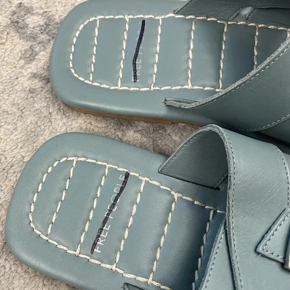 NIB Free People Sloan Buckle Sandals Stormy Sea Blue Sz 6