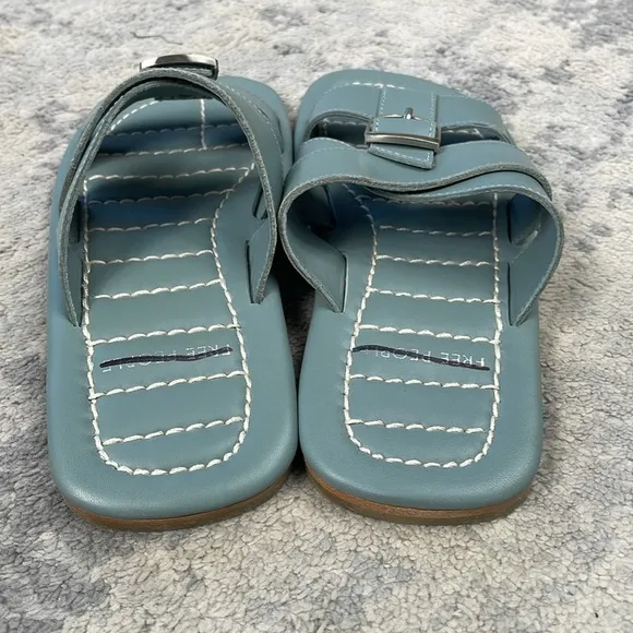 NIB Free People Sloan Buckle Sandals Stormy Sea Blue Sz 6