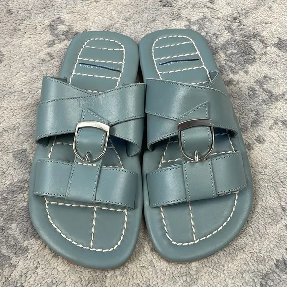 NIB Free People Sloan Buckle Sandals Stormy Sea Blue Sz 6