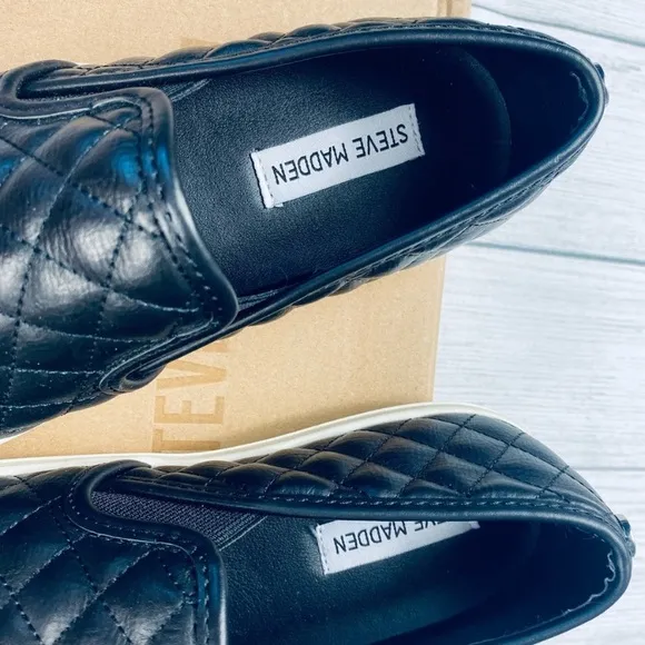 NIB Steve Madden Ecentreq black quilted slip on shoes size 9.5