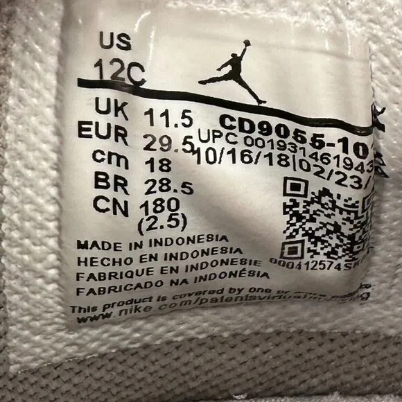 Nike Air Jordan Legacy 312 White Wolf Grey Black Kids Shoes CD9055-105 Size 12C