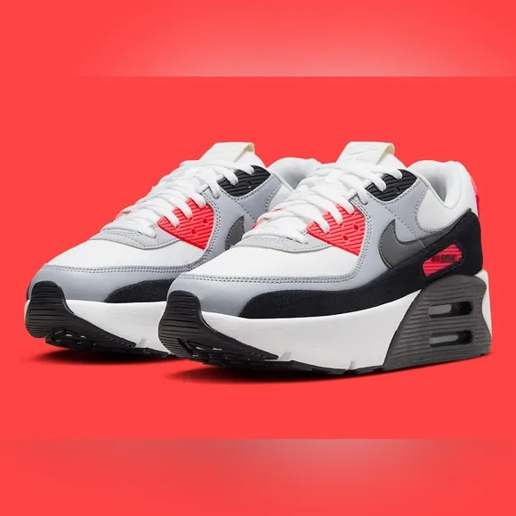 Nike Air Max 90 LV8 Platform Sneaker in Summit White Smoke Grey-Black Size 8 NEW