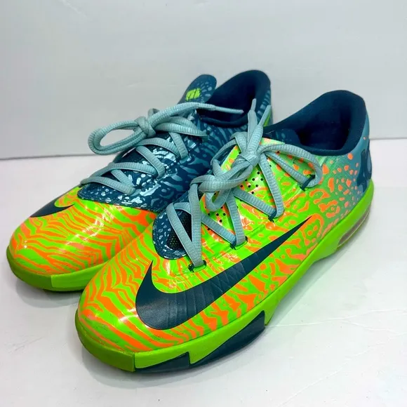 Nike KD 6 Kids' Neon Green and Blue Athletic Shoes