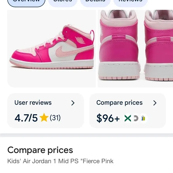 Nike Kids' Air Jordan 1 Mid PS - Fierce Pink