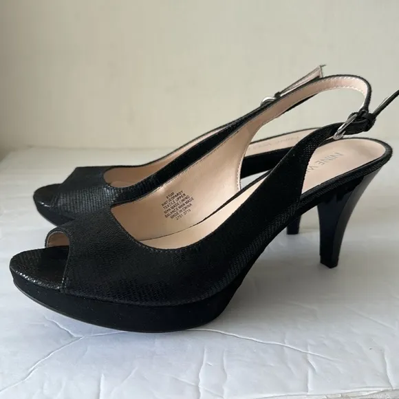 Nine West Jeopardy Peep Toe Slingback Pumps Sandals Heels Black 8.5