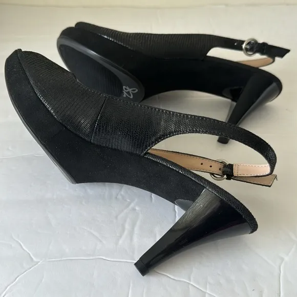 Nine West Jeopardy Peep Toe Slingback Pumps Sandals Heels Black 8.5