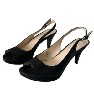 Nine West Jeopardy Peep Toe Slingback Pumps Sandals Heels Black 8.5